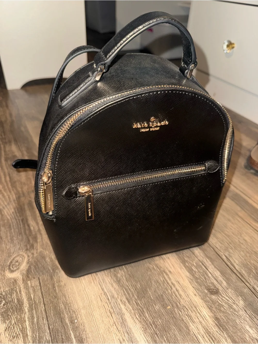 kate spade Black Saffiano Leather Mini Backpack with Gold Hardware